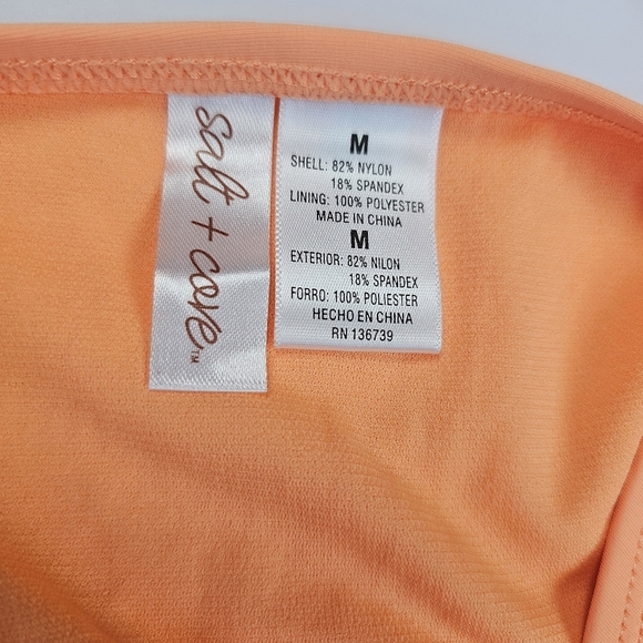 Salt + Cove Women's Juniors' Ruffle Strap & Side Tie Bikini Set Peach Size M - Picture 13 of 16
